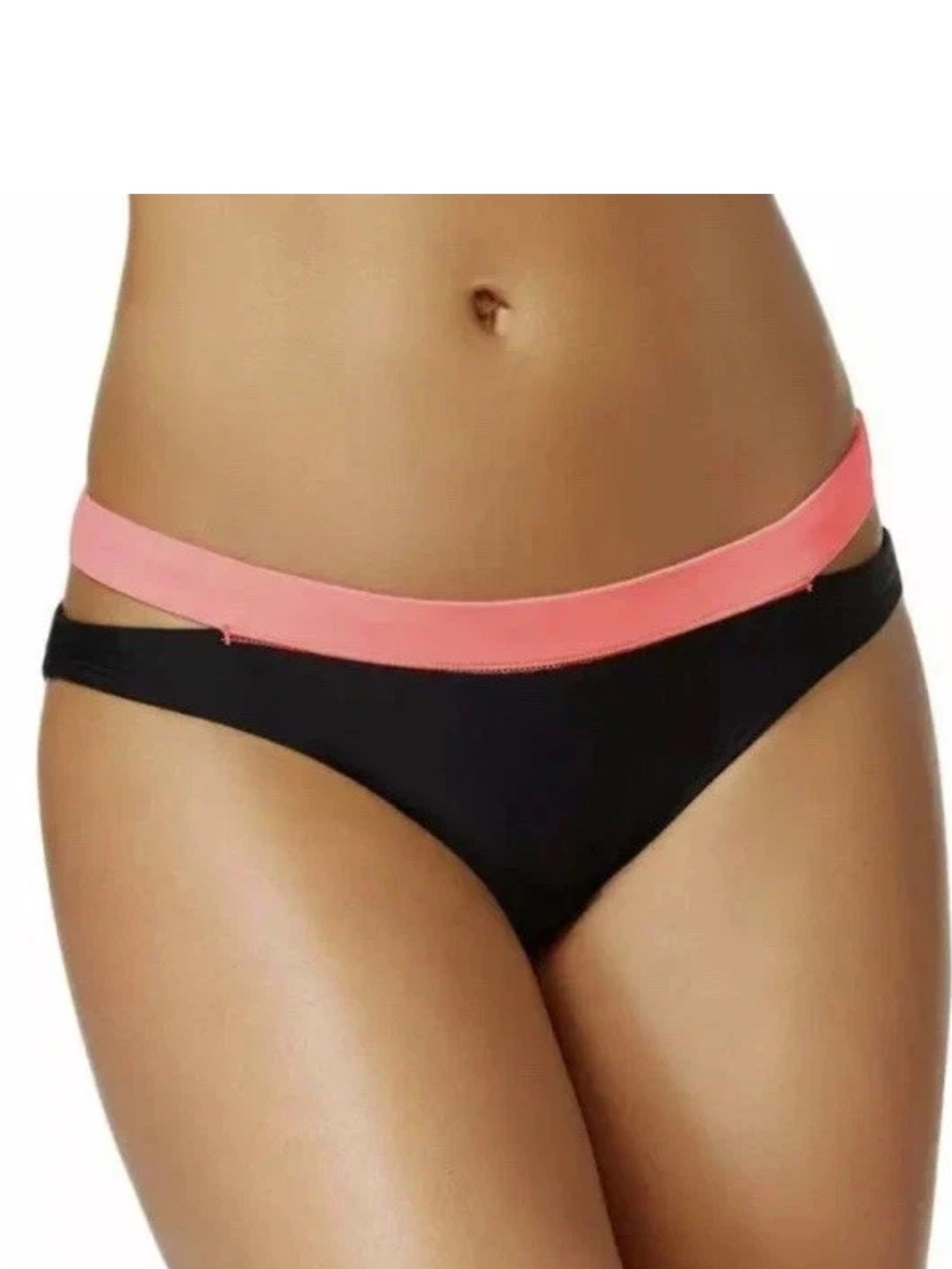 Hula Honey Bikini Bottom M Black Pink Colorblock Cutout Hipster Swim NWT Y2K